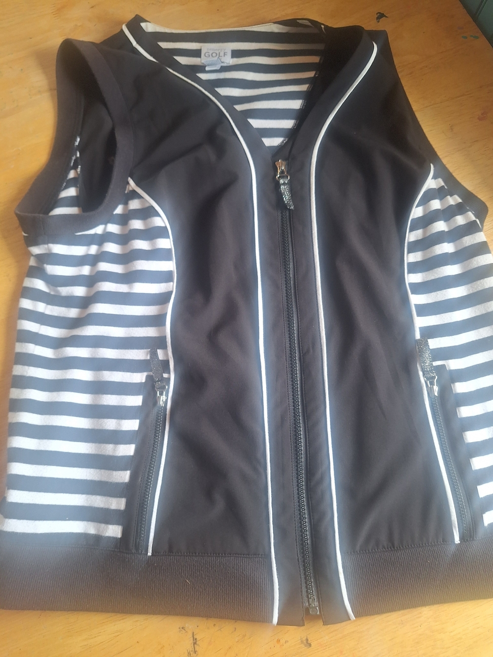 Chico's Black & White Striped Zip Front Sleeveless Top